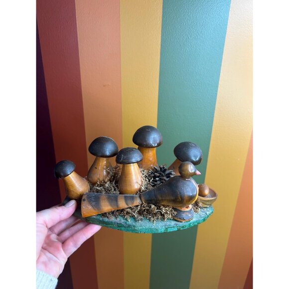 Vintage mushroom mushie wooden forest folk art bird ceramic boho cottagecore - Picture 3 of 5